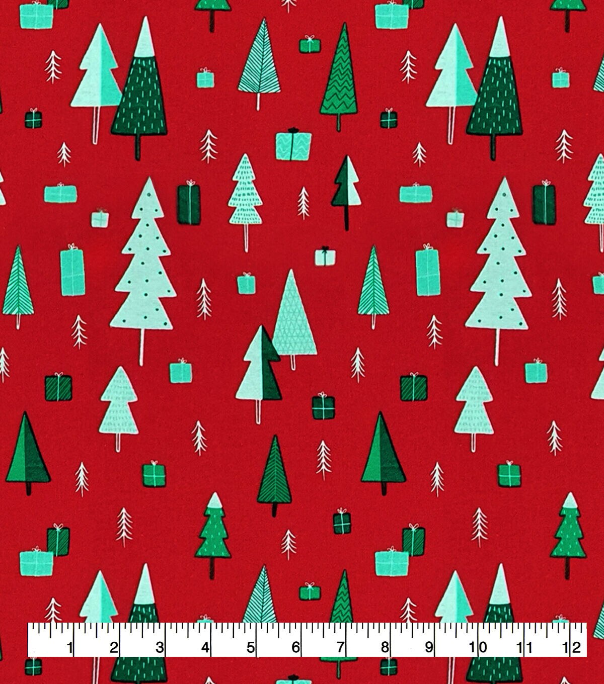 Trees & Presents on Red Super Snuggle Christmas Flannel Fabric