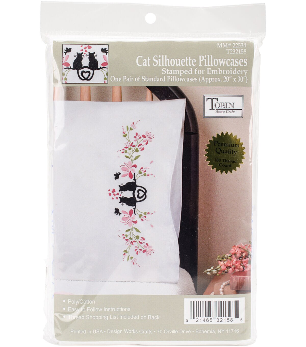 Tobin 20''x30'' Stamped for Embroidery Pillowcase Pair Cat Silhouette