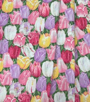 Fabric Traditions Pink & Red Garden Party Tulips Premium Cotton Fabric