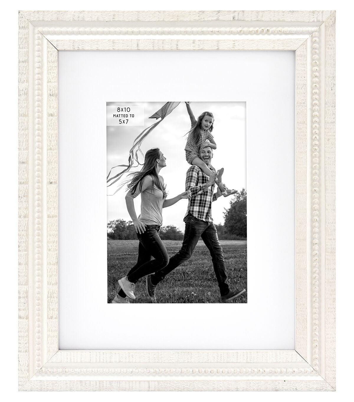 8 x 10 Matted to 5 x 7 Austin White Beaded Tabletop Picture Frame