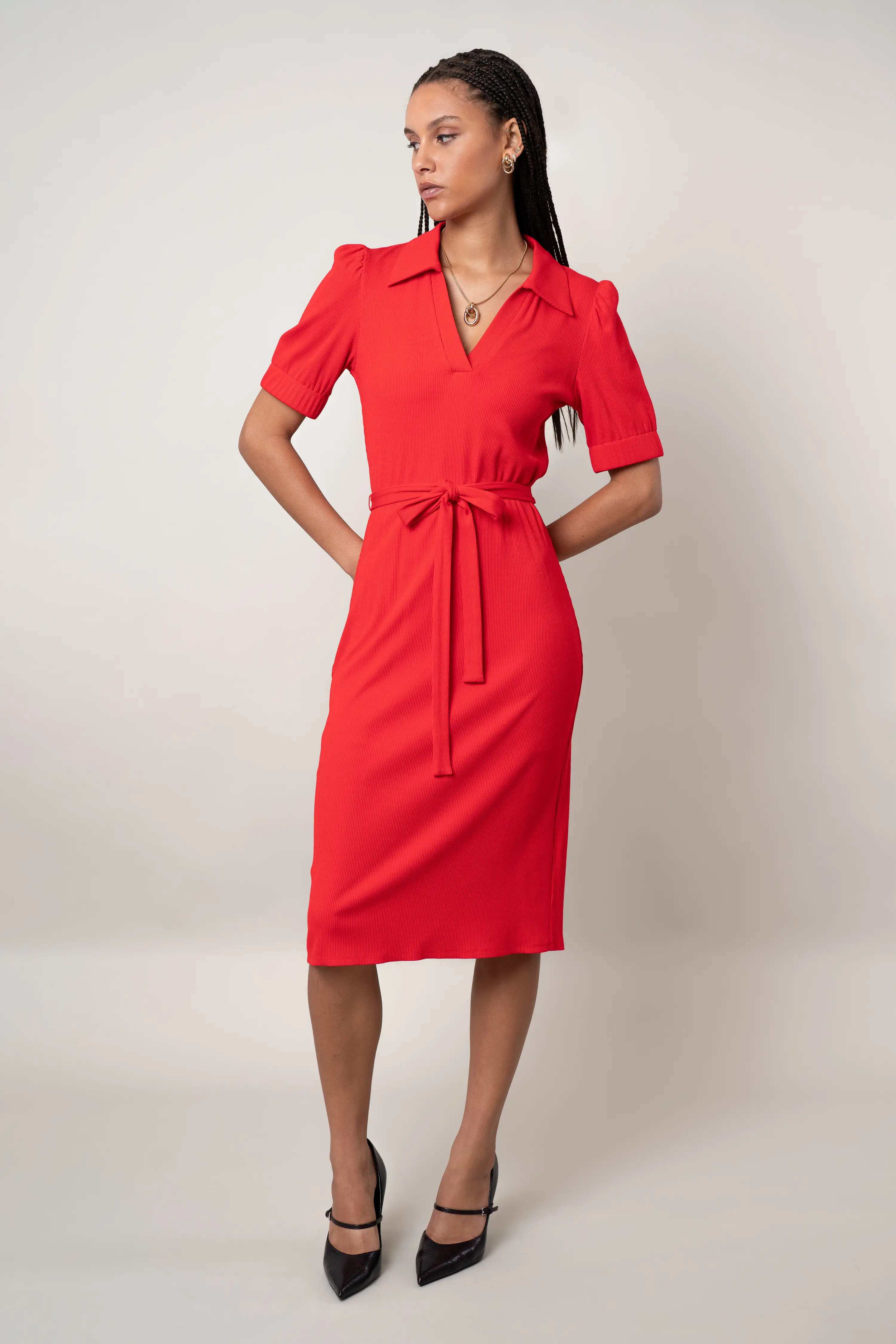 The Belted Knit Midi Dress