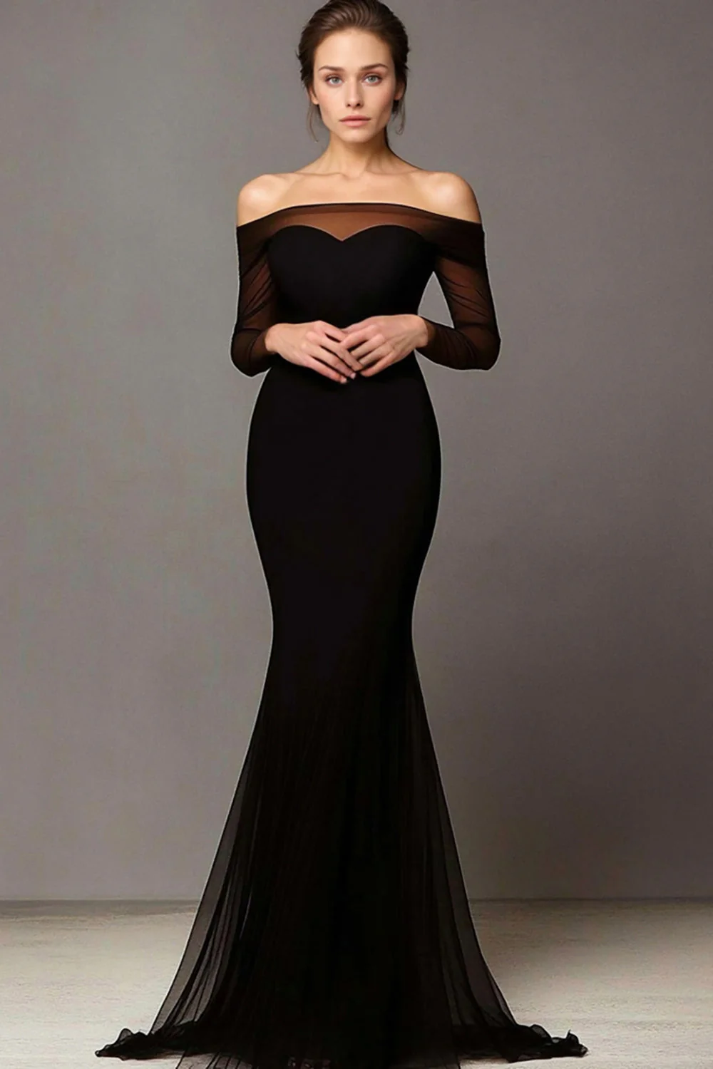 Chic Black Mermaid Off The Shoulder Prom Dress - VNBITS