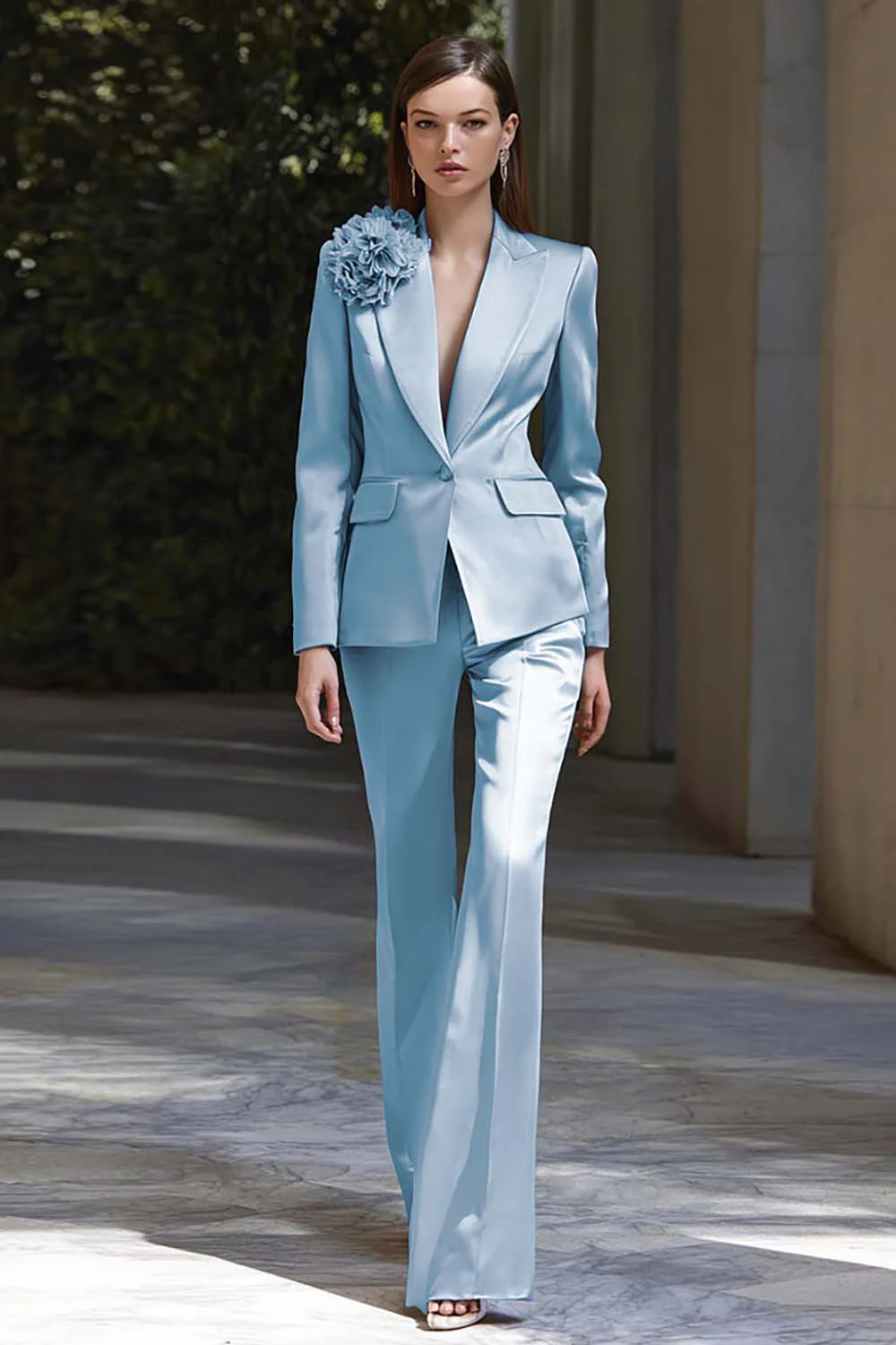Lilac Floral Satin 2 Piece Peak Lapel Business Suits - VNBITS