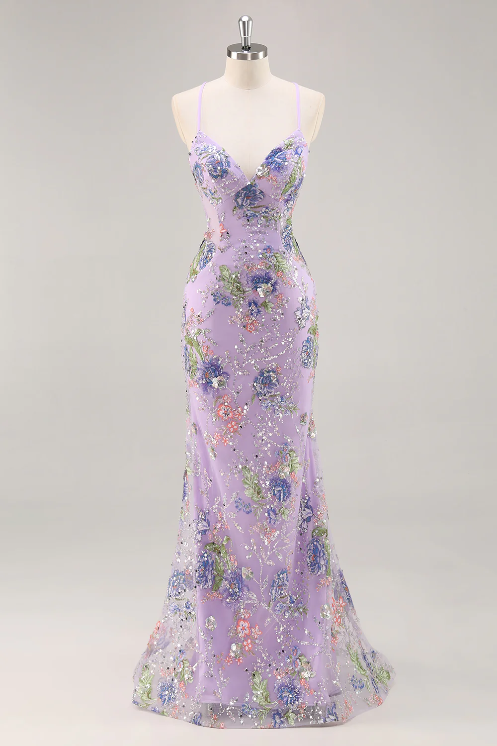 Sparkly Peacock Floral Beaded Mermaid Long Prom Dress with Sequins - VNBITS