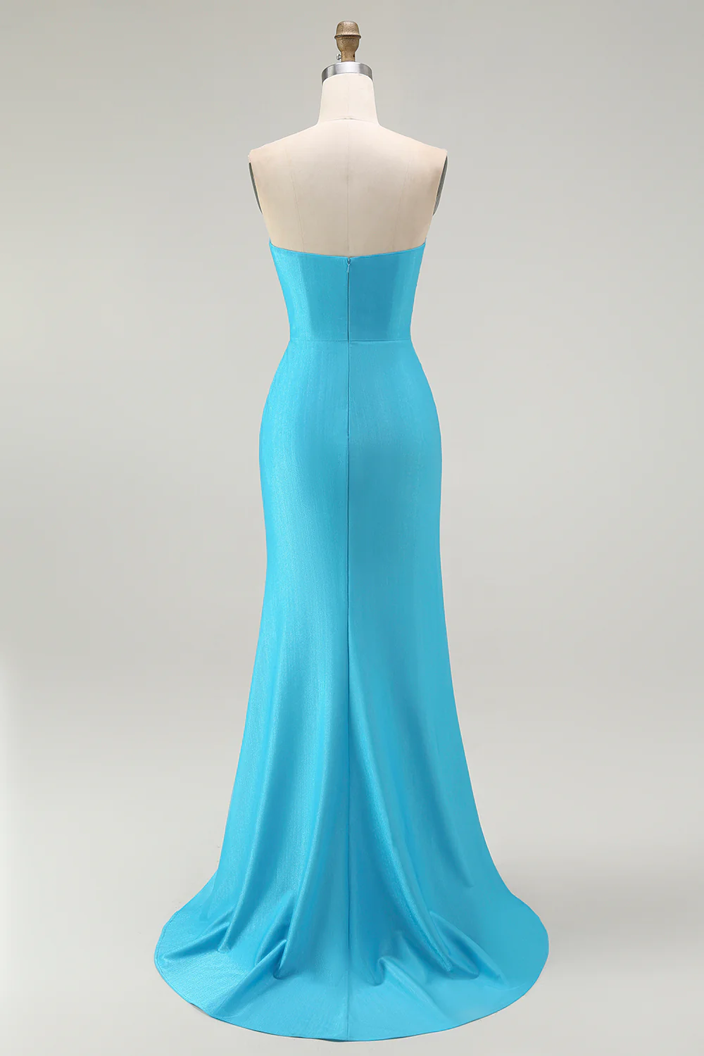 Sparkly Blue Satin Mermaid Ruched Long Prom Dress with Slit - VNBITS