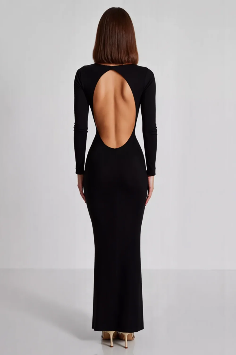 Black Sheath Boat Neck Long Sleeves Formal Dress with Slit - VNBITS