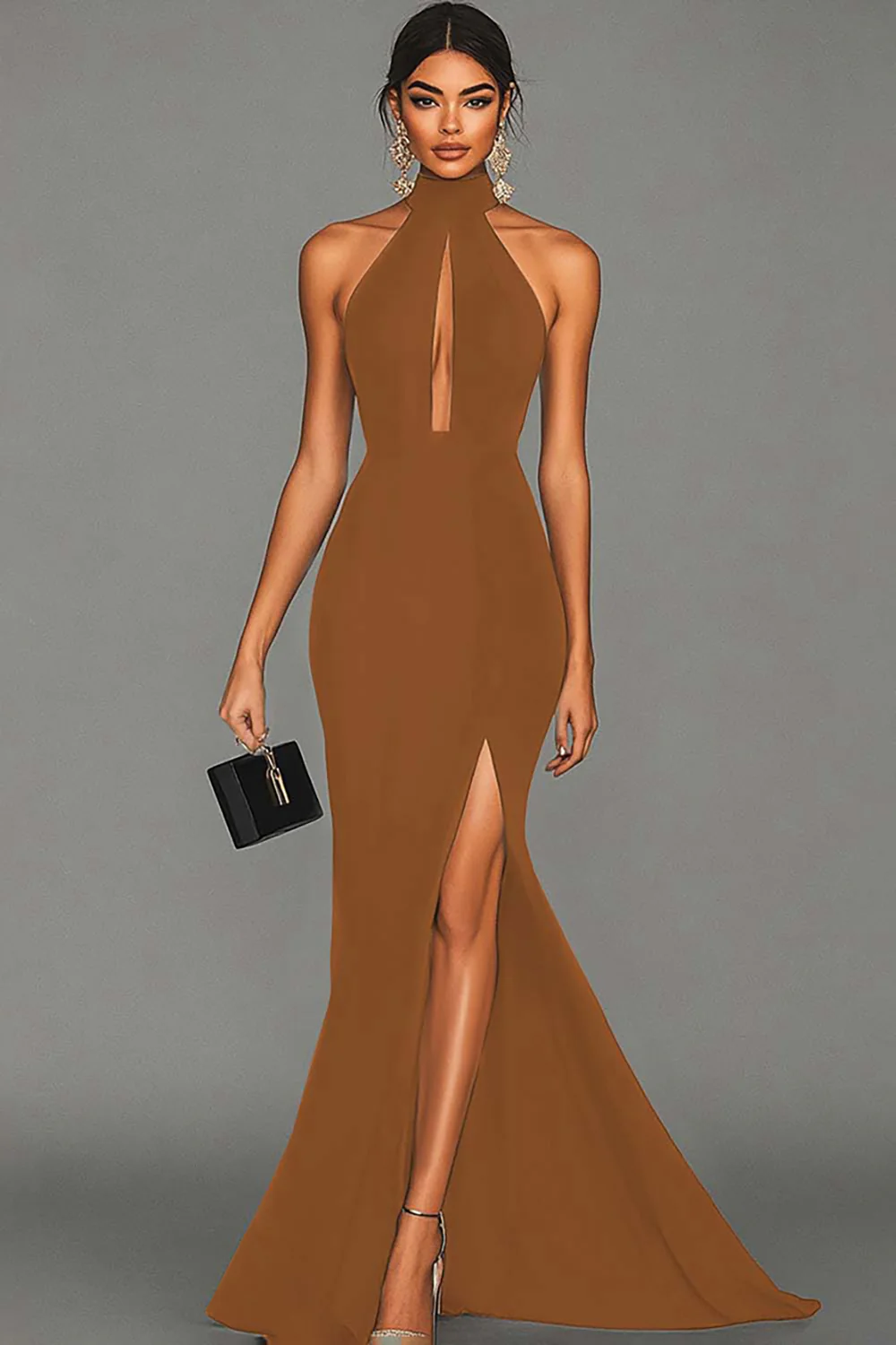 Black Mermaid Halter Neck Satin Long Formal Dress - VNBITS
