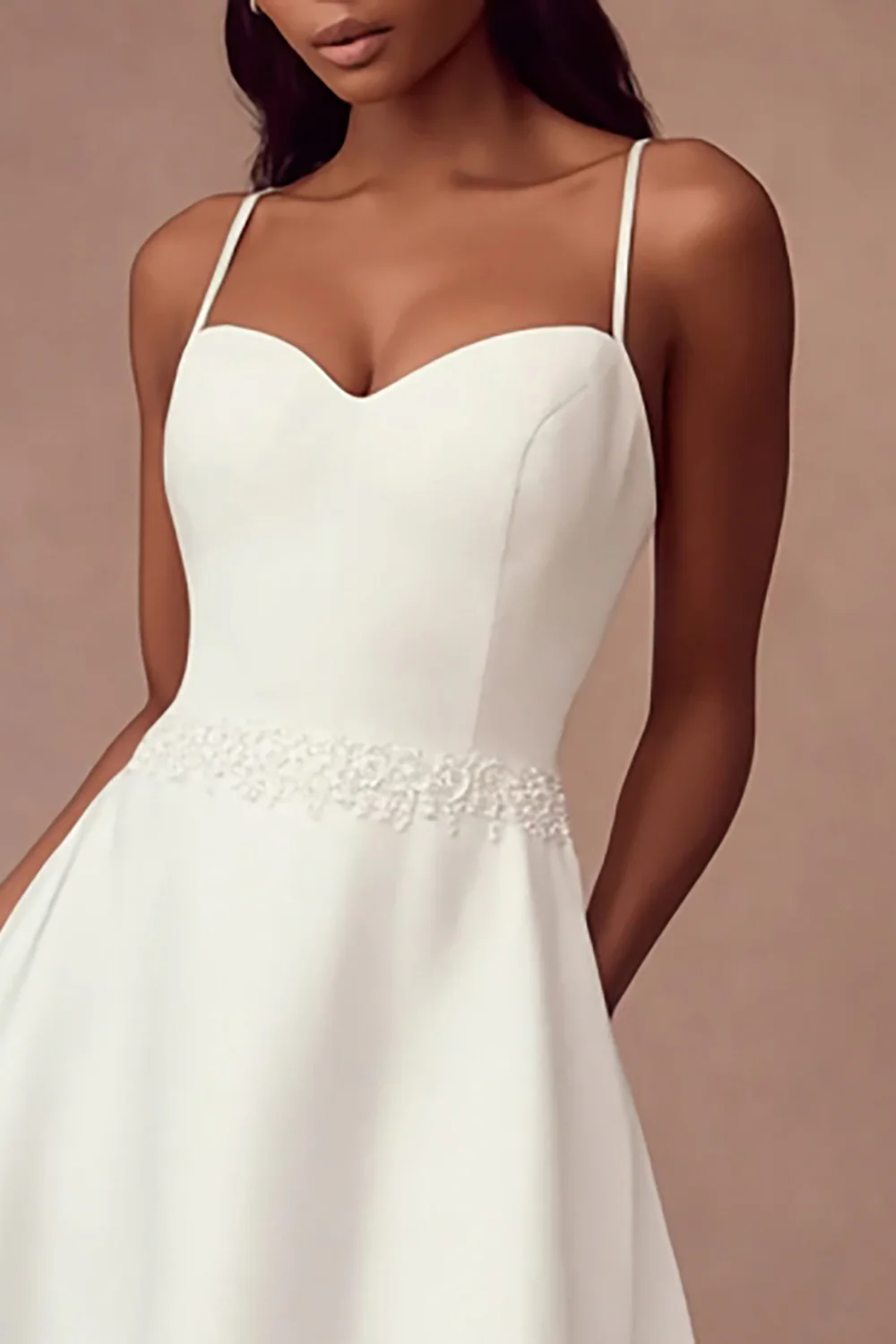 White Satin A Line Spaghetti Straps Long Wedding Reception Dress - VNBITS