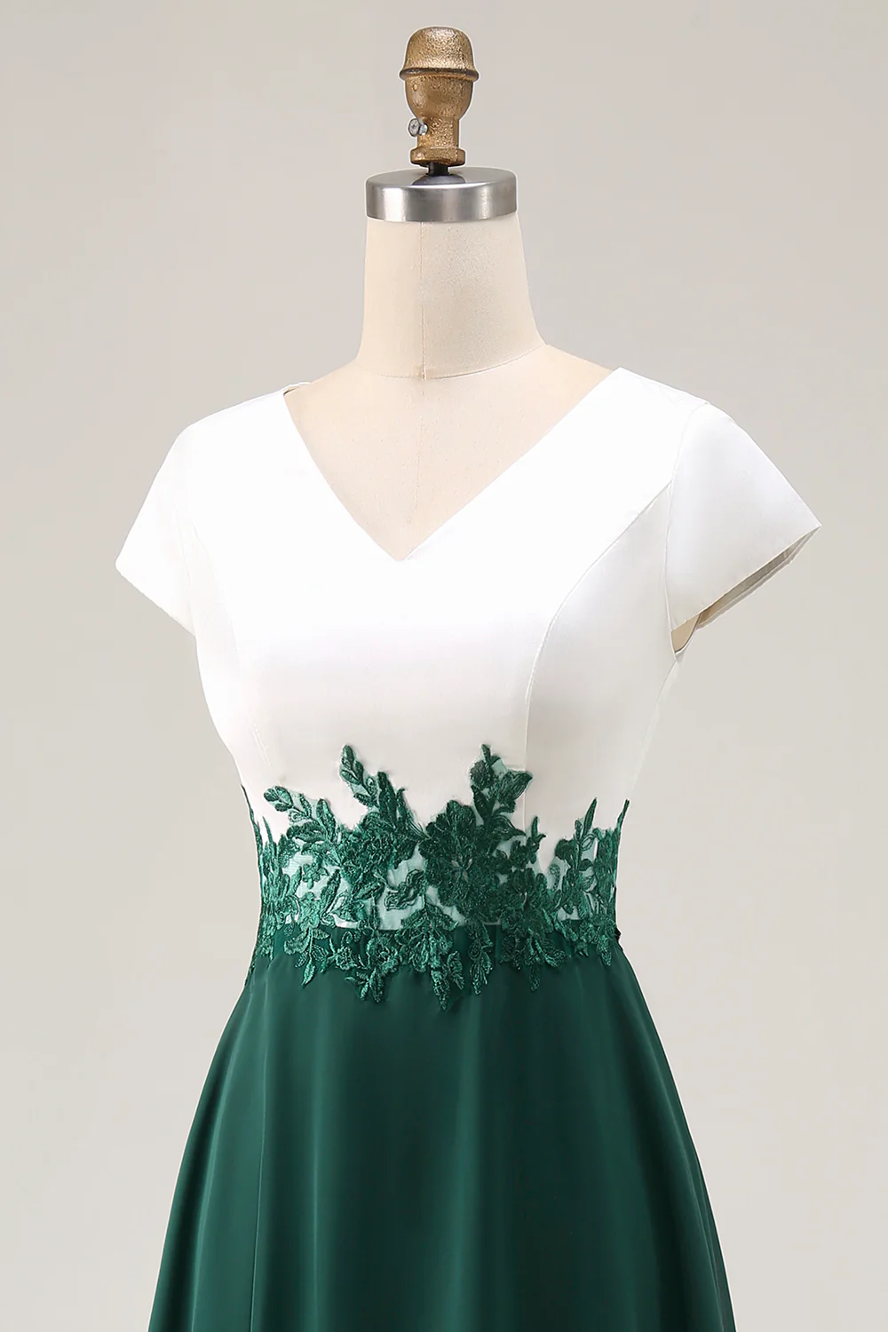 White Green V-Neck Appliqued Long Mother of the Bride Dress with Sleeves - VNBITS