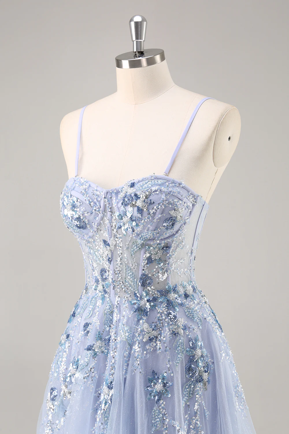 Sparkly Navy Corset Sweetheart Long Prom Dress with Appliques - VNBITS