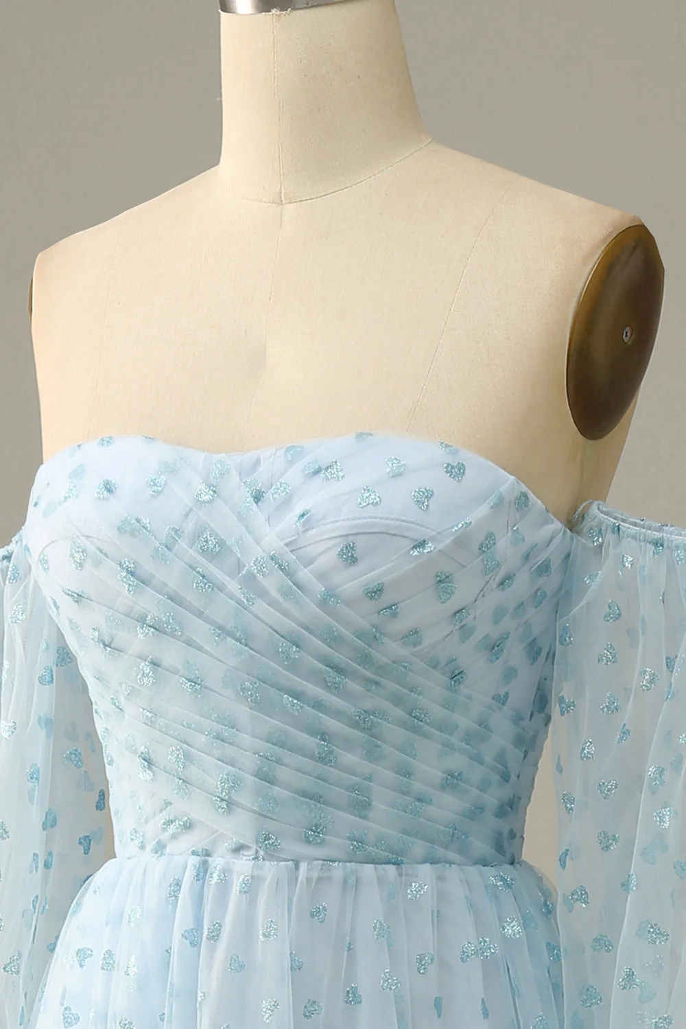 Sky Blue Off The Shoulder Prom Dress - VNBITS