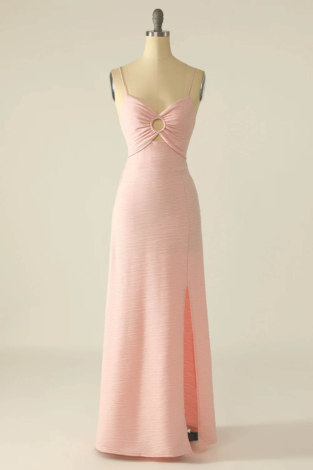 Pink Spaghetti Straps Cut Out Wedding Guest Dress With Bow - VNBITS