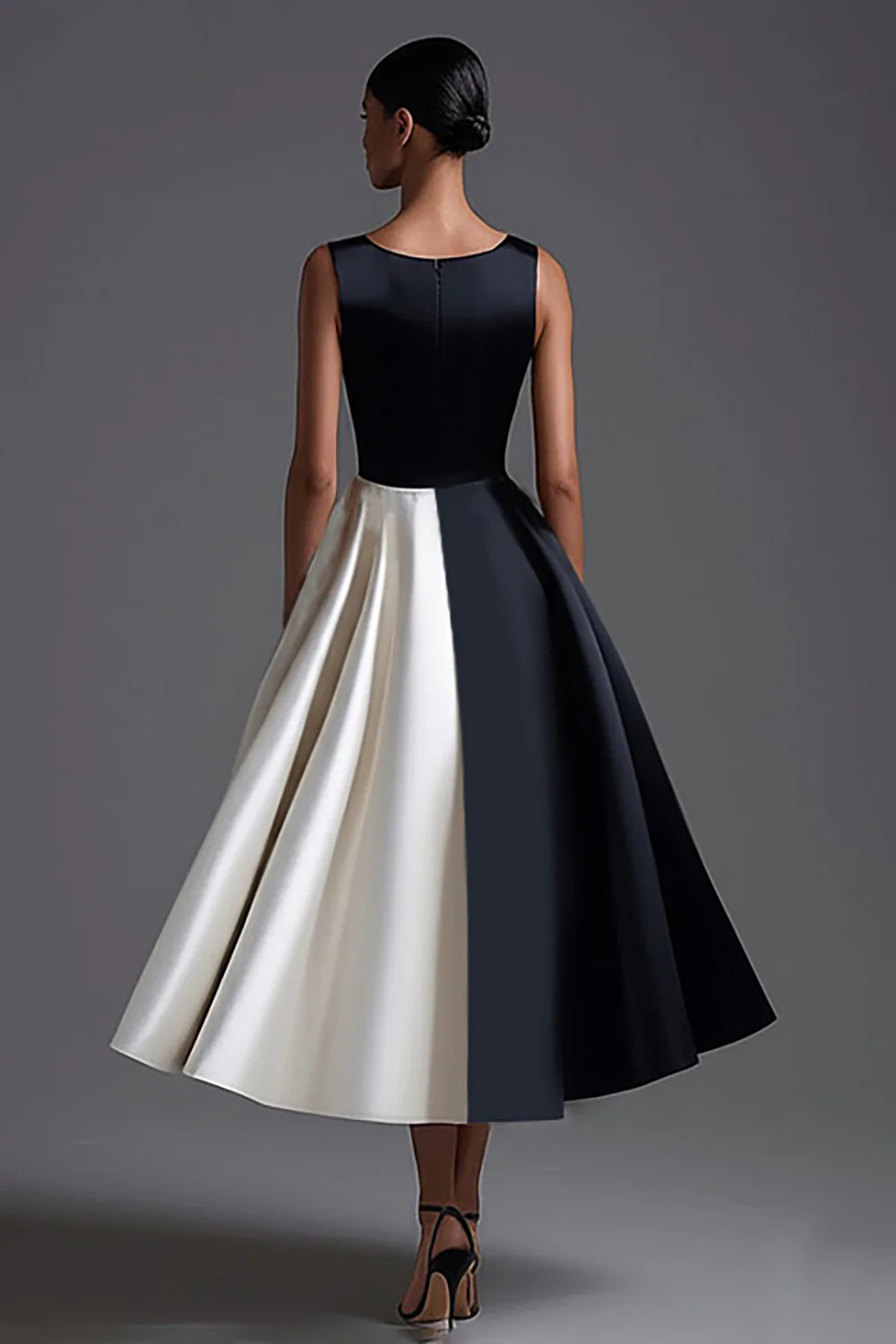 Black White Sleeveless A Line Long Black Tie Dress - VNBITS