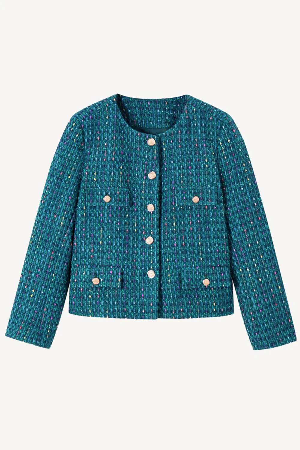Dark Blue Tweed Open Front Women Jacket - VNBITS