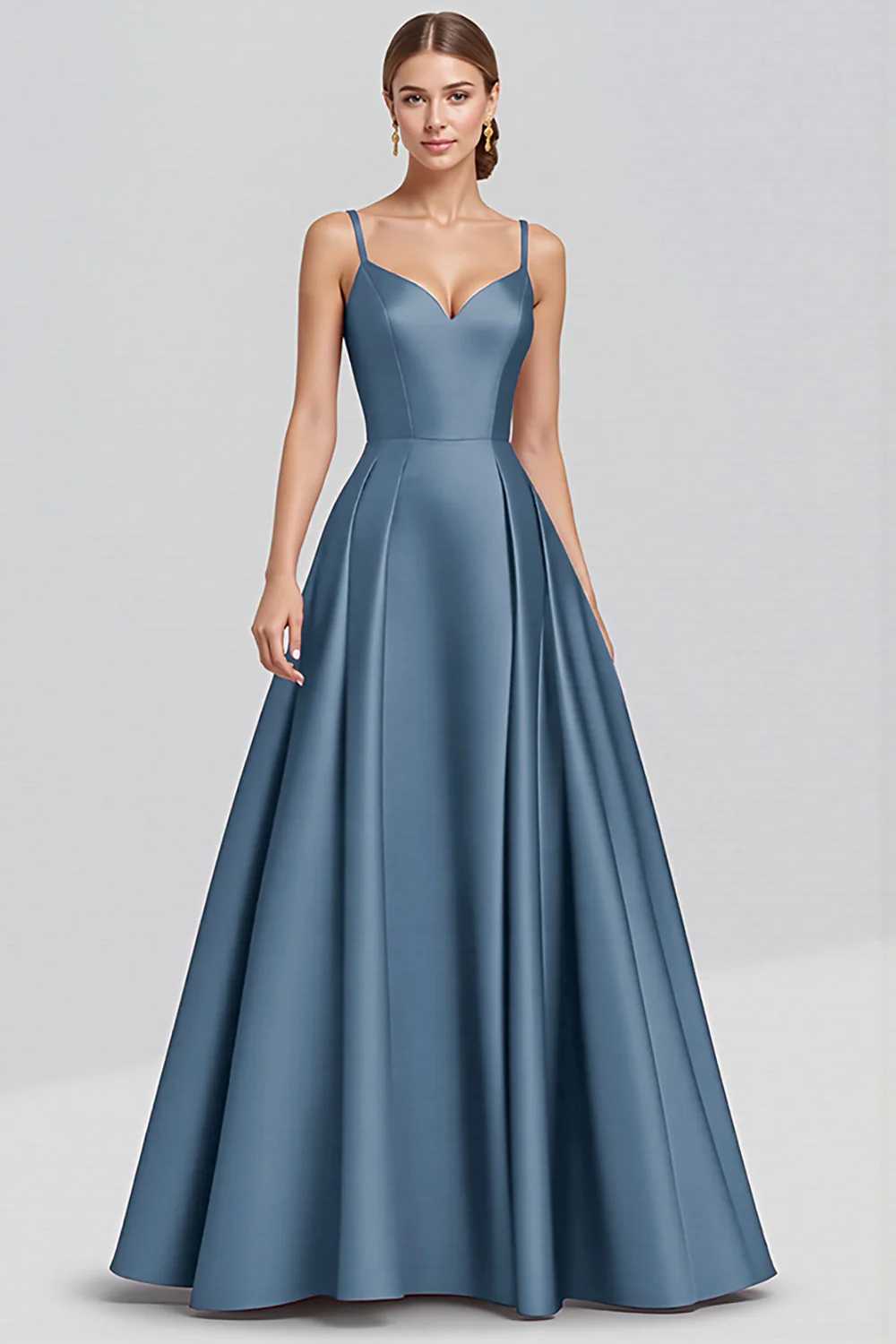Black Satin A Line Spaghetti Straps Long Formal Dress - VNBITS
