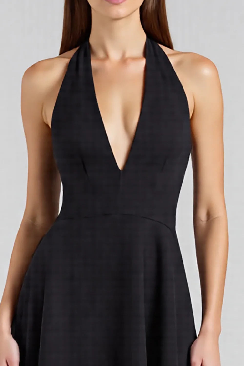 Satin Asymmetrical Halter Backless Long Black Tie Dress - VNBITS