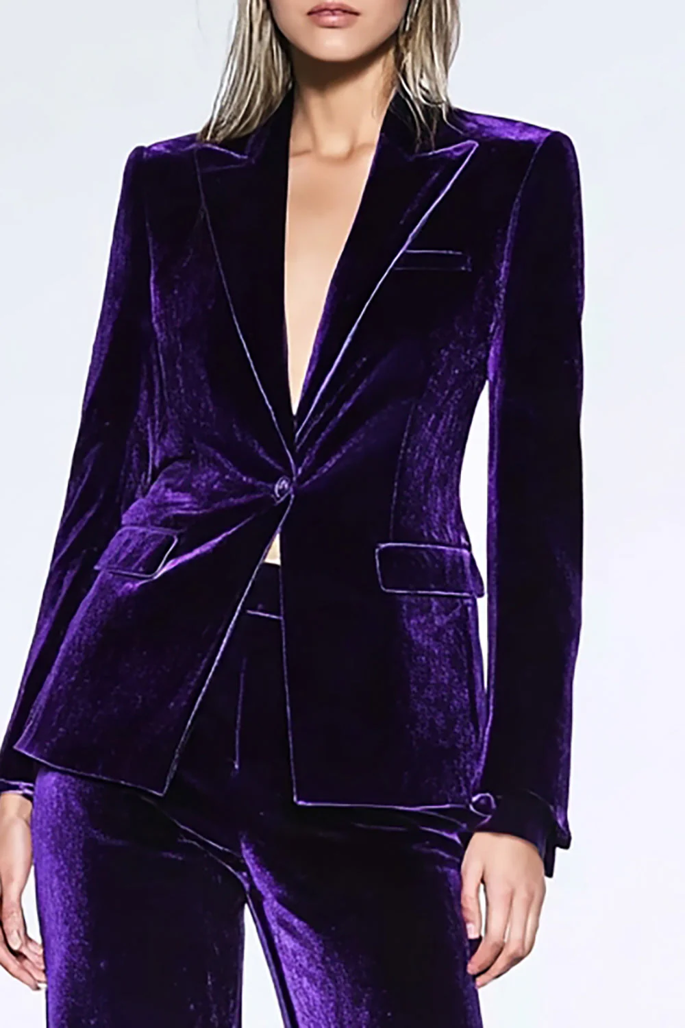 Dark Purple Velvet Peak Lapel 2 Piece Business Suits with Pockets - VNBITS