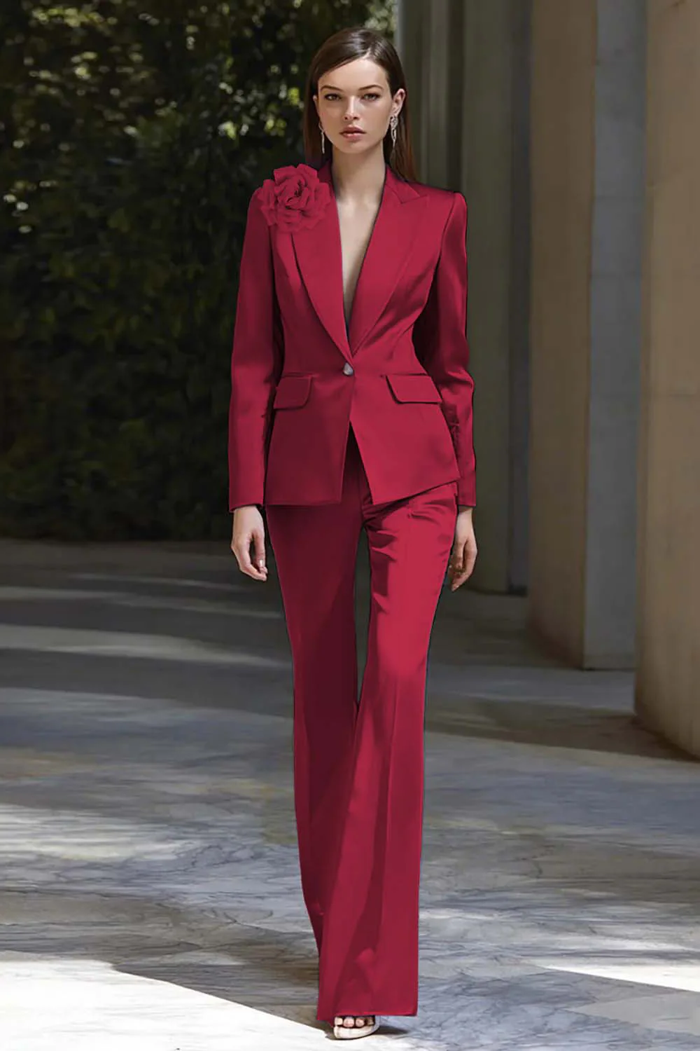 Lilac Floral Satin 2 Piece Peak Lapel Business Suits - VNBITS