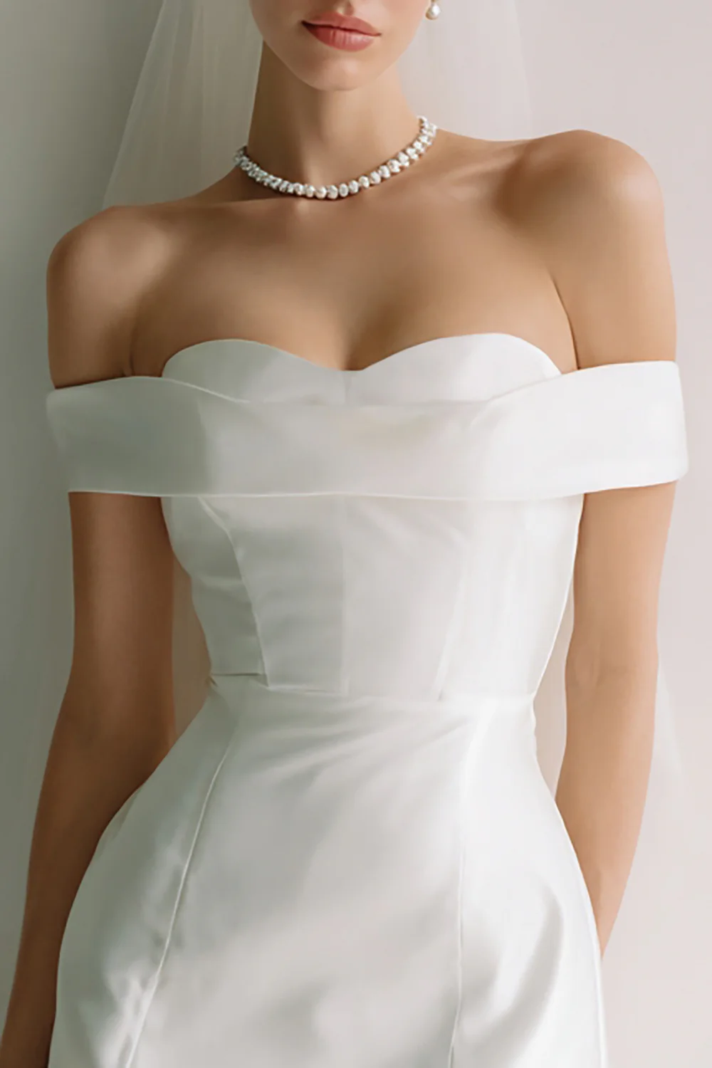 White Bodycon Off the Shoulder Satin Short Wedding Dress - VNBITS