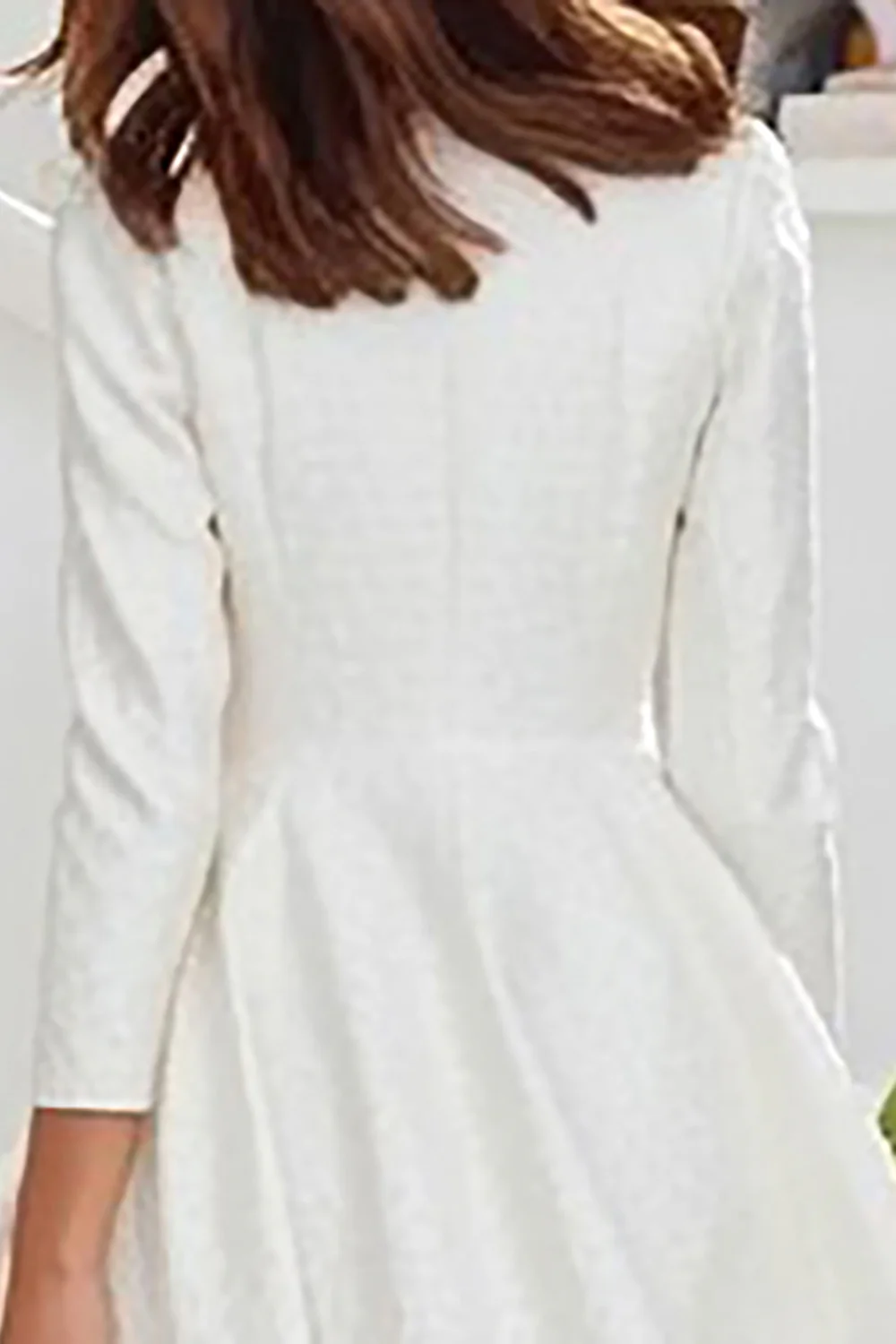 Ivory Round Neck A Line Midi Rehearsal Dinner Dress with Sleeves - VNBITS