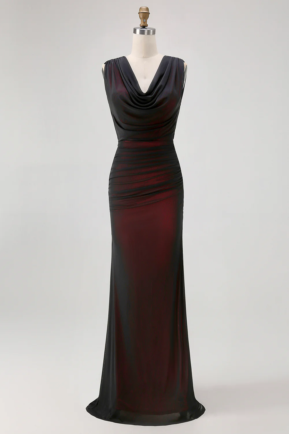 Black Red Backless V-Neck Long Bridesmaid Dress with Slit - VNBITS