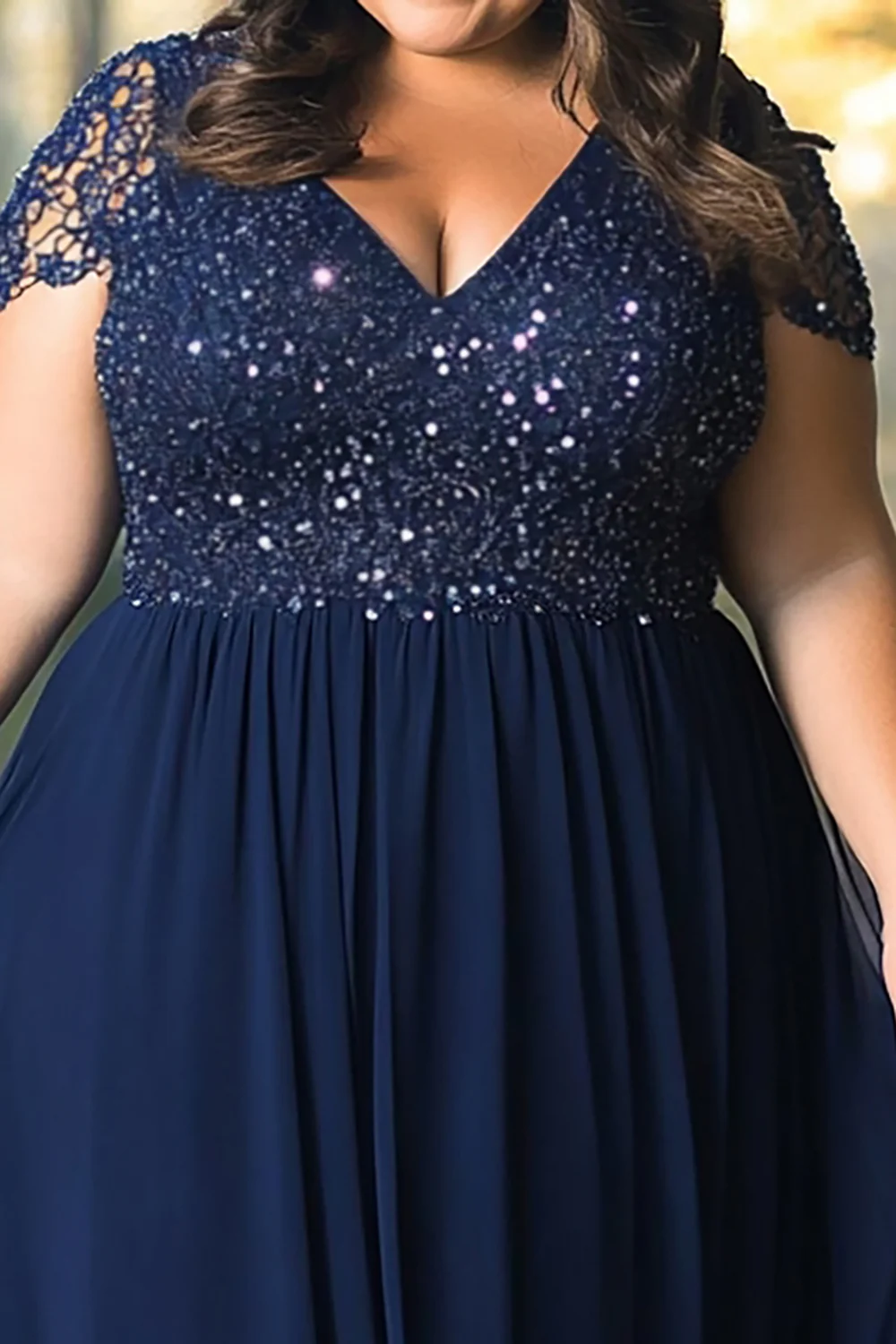 Navy Plus Size Lace A Line Long Mother of the Bride Dress - VNBITS