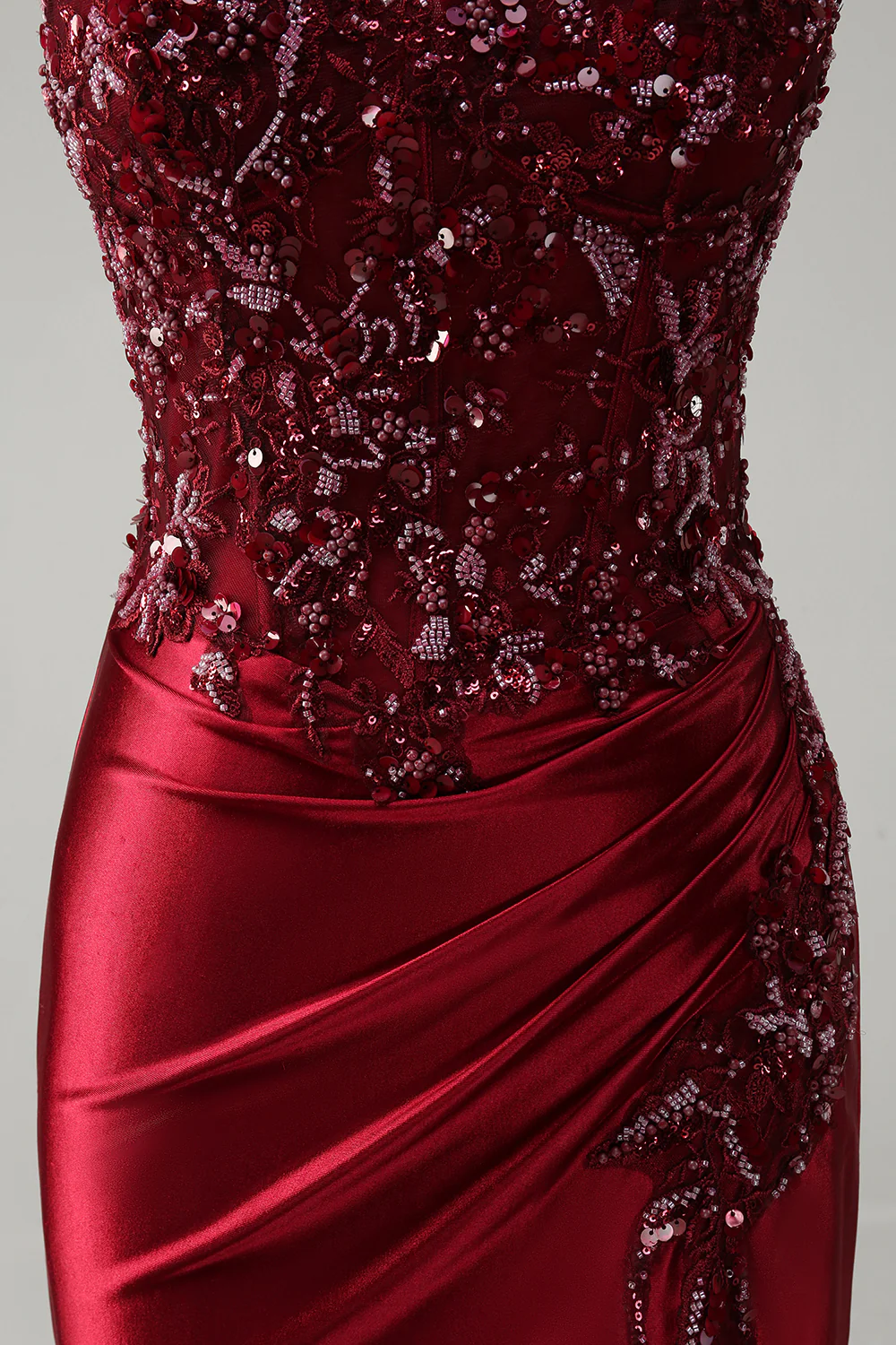 Sparkly Dark Green Corset Satin Mermaid Long Prom Dress with Slit - VNBITS