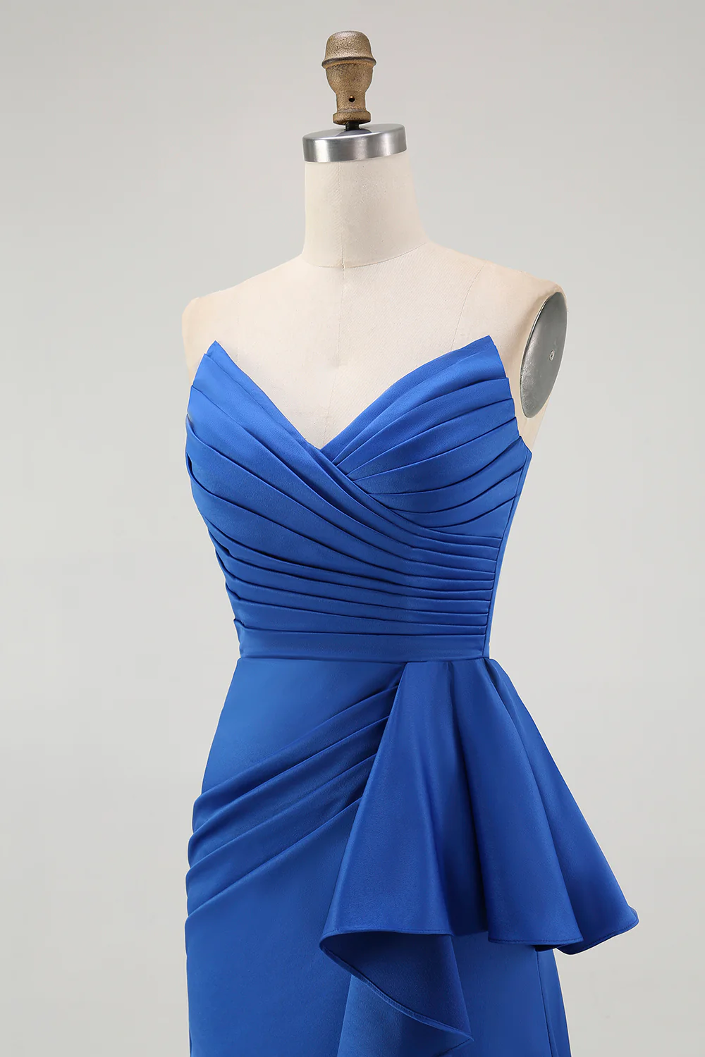 Royal Blue Sweetheart Mermaid Satin Ruched Long Wedding Guest Dress - VNBITS