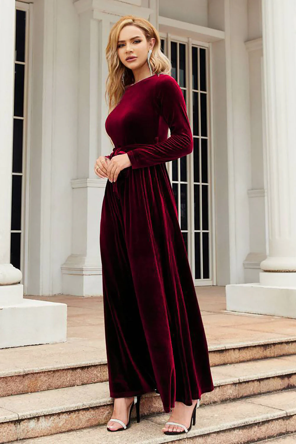 Long Sleeves A Line Velvet Holiday Party Dress - VNBITS