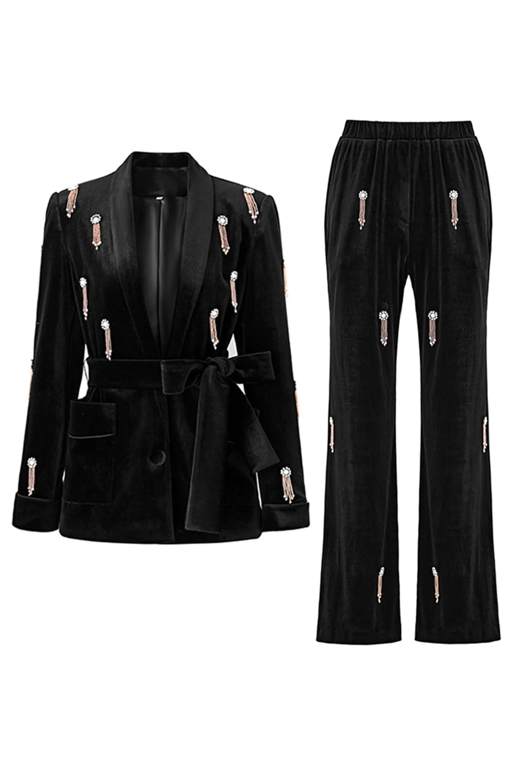 Black 2 Piece Shawl Lapel Women Party Suits - VNBITS