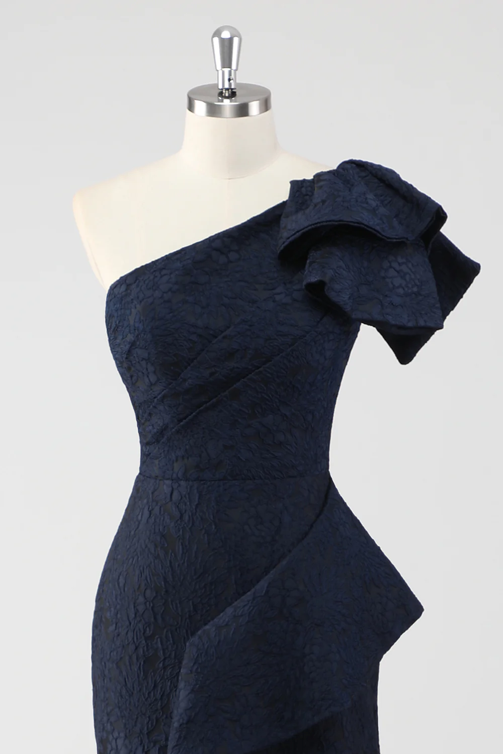 Navy One Shoulder Ruffled Mermaid Formal Dress - VNBITS
