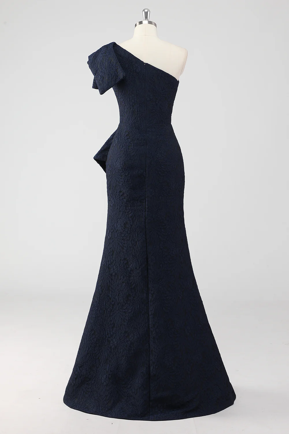 Navy One Shoulder Ruffled Mermaid Formal Dress - VNBITS