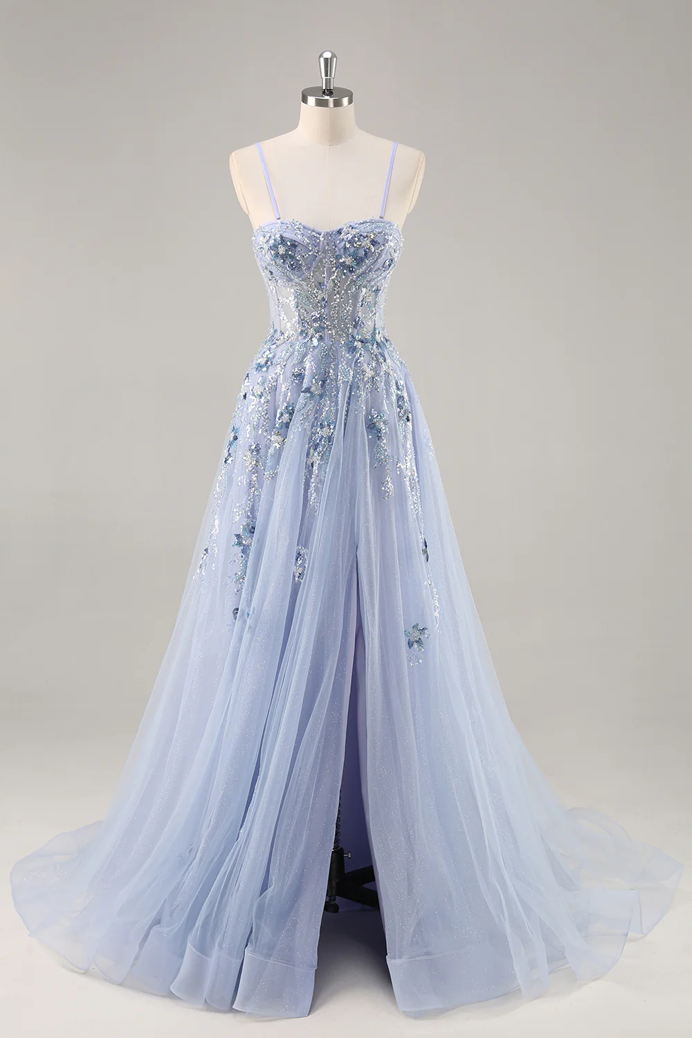 Sparkly Navy Corset Sweetheart Long Prom Dress with Appliques - VNBITS