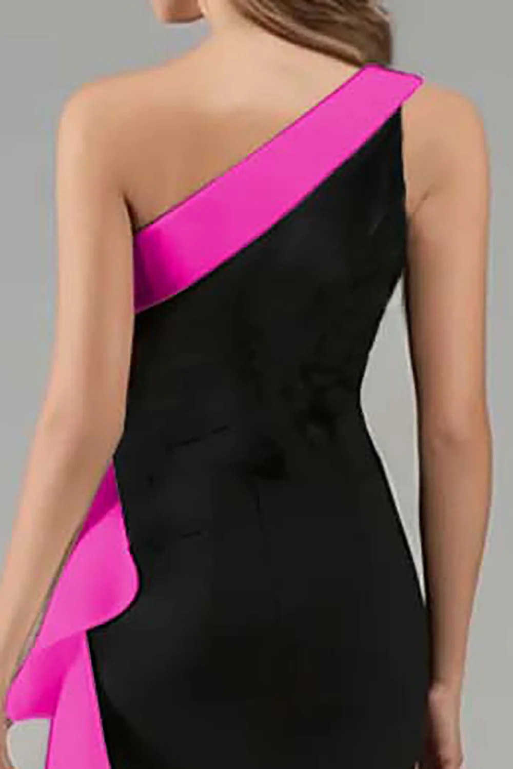 Black and Blue One Shoulder Long Formal Dress with Ruffles - VNBITS
