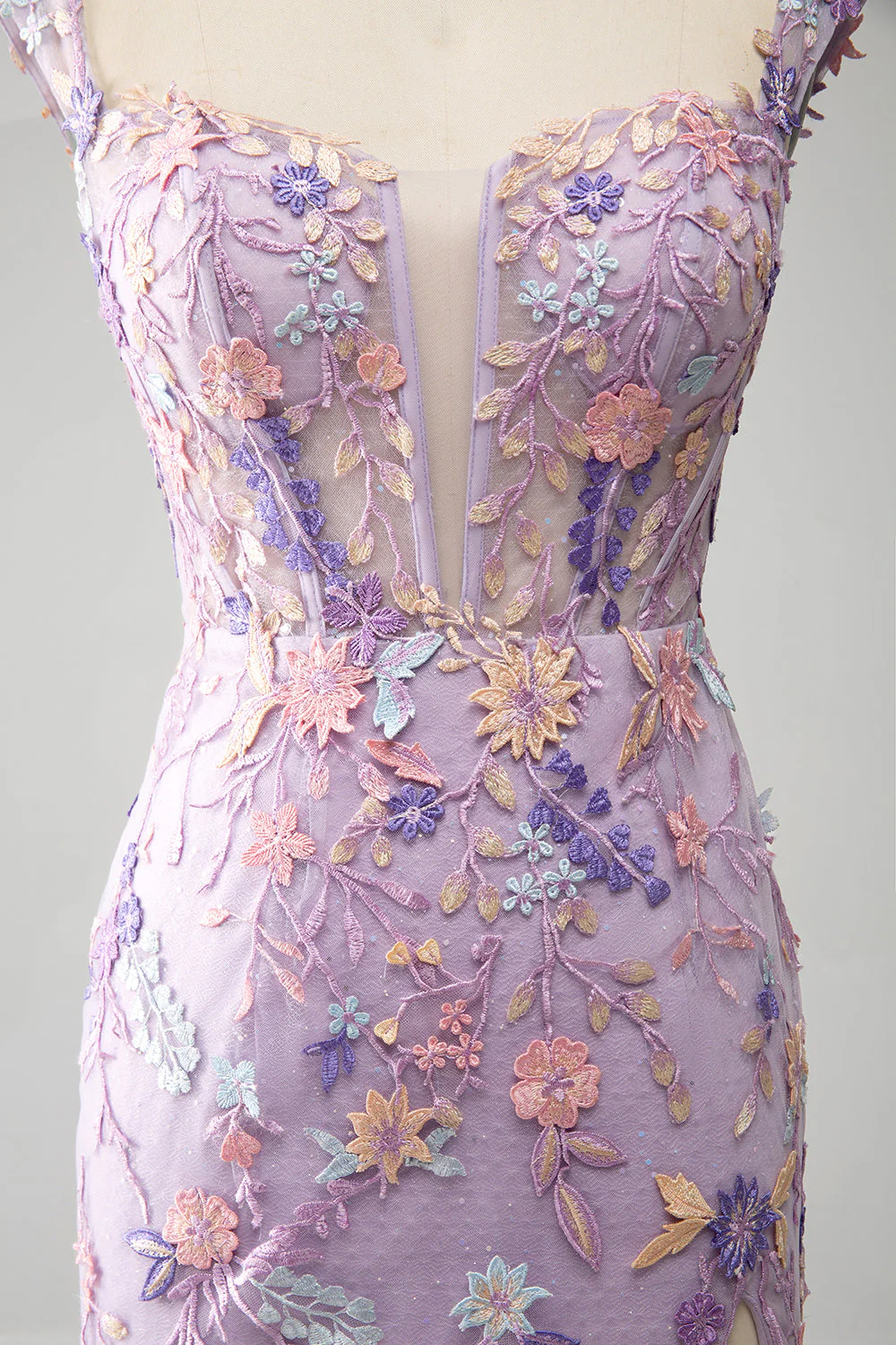 Mauve Off The Shoulder Long Embroidered Mermaid Prom Dress Slit - VNBITS