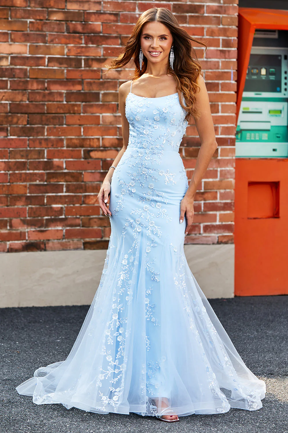 Sparkly Light Blue Beaded Mermaid Long Prom Dress - VNBITS