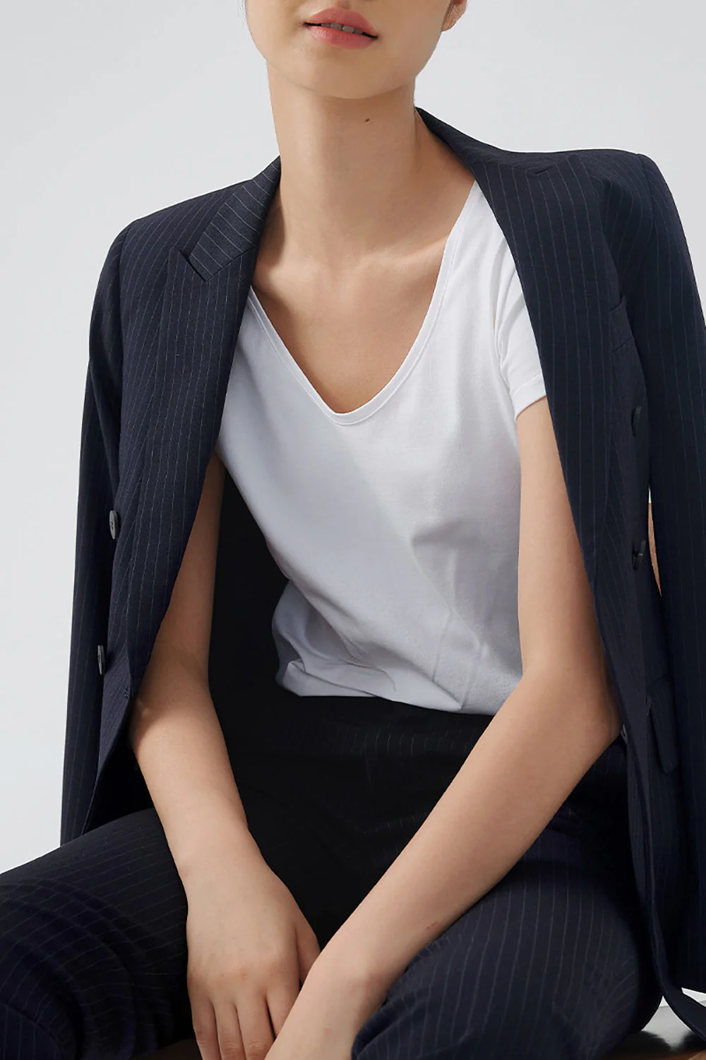 Black Striped Double Breasted Women Party Blazer - VNBITS