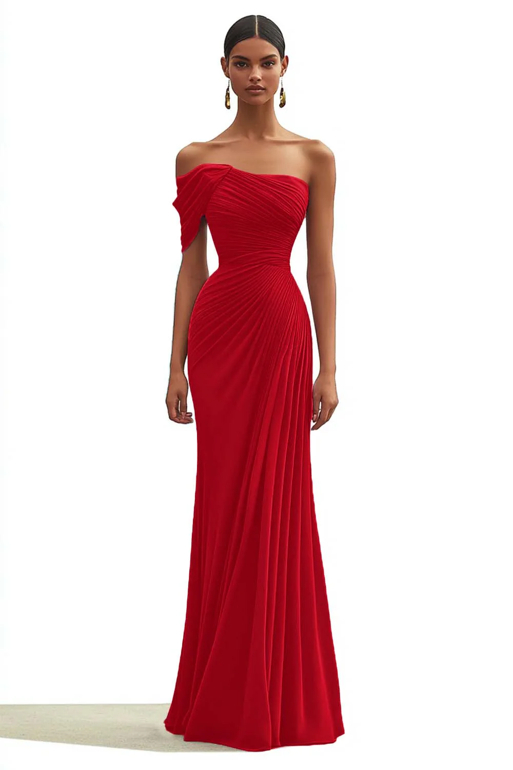 Mermaid Dusty Sage One Shoulder Long Formal Dress with Pleated - VNBITS