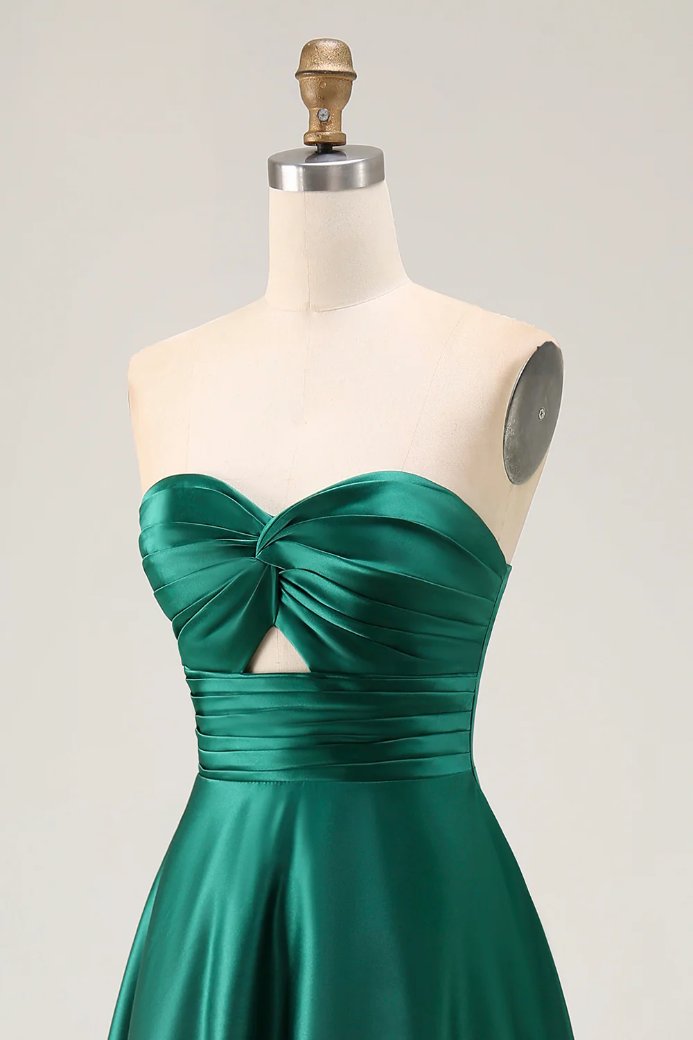 Simple Dark Green Satin Strapless Long Wedding Guest Dress - VNBITS