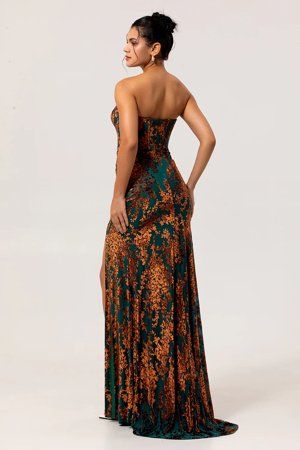 Peacock Green Velvet Mermaid Corset Long Wedding Guest Dress with Slit - VNBITS