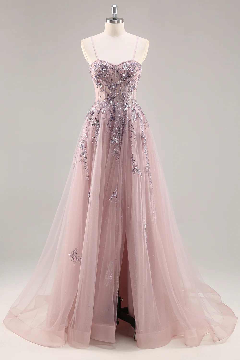 Sparkly Navy Corset Sweetheart Long Prom Dress with Appliques - VNBITS
