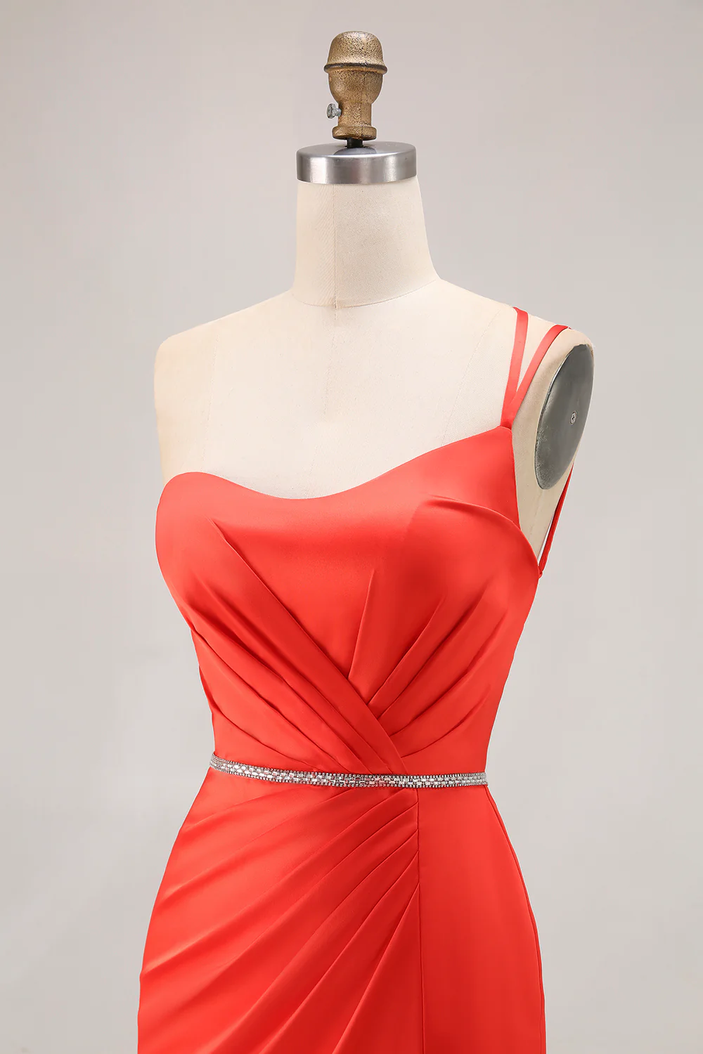Orange One Shoulder Ruched Mermaid Long Prom Dress with Slit - VNBITS