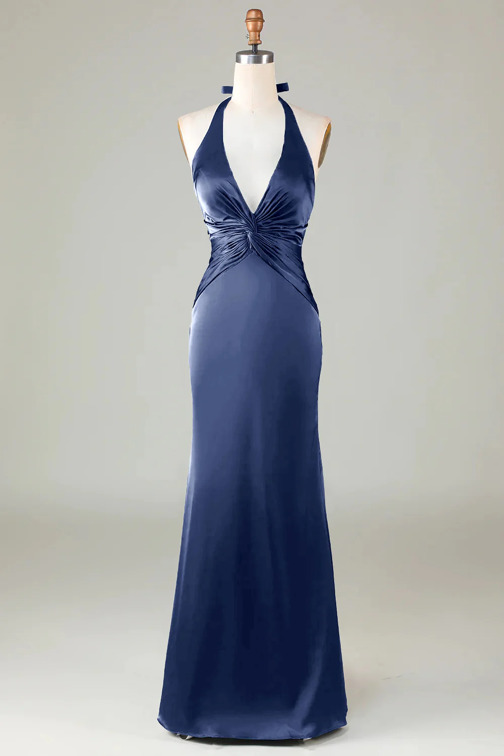 Mermaid Halter Dark Green Long Satin Bridesmaid Dress - VNBITS