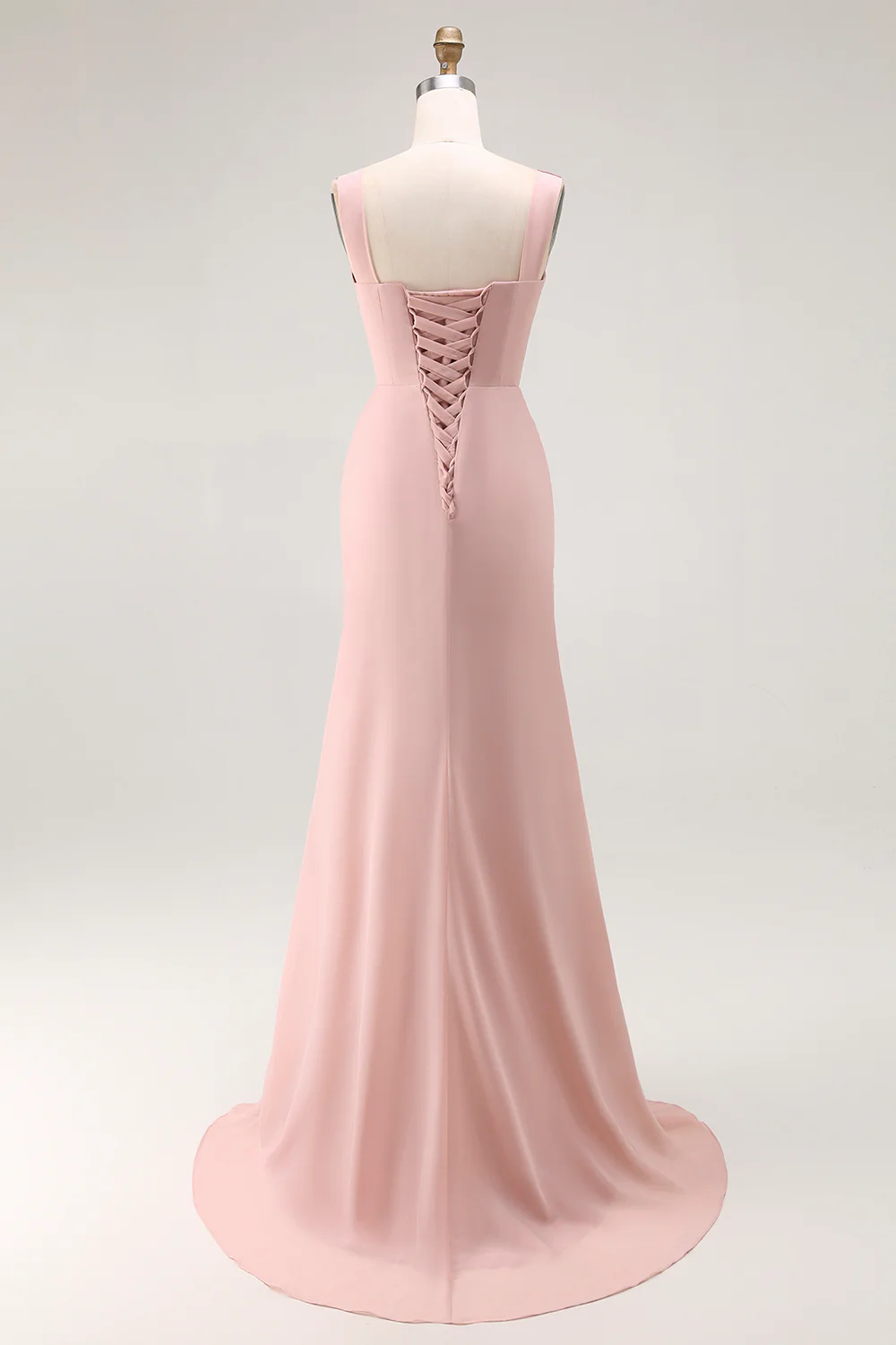 Blush Pink Cowl Neck Long Bridesmaid Dress with Slit - VNBITS