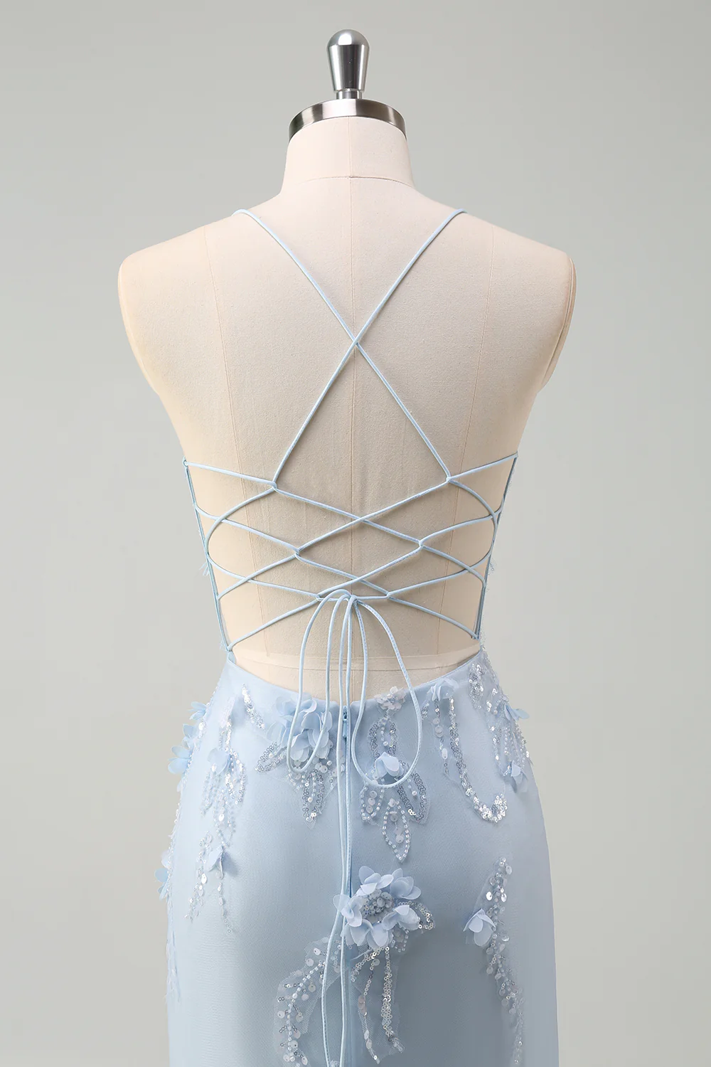 Sparkly Blue Mermaid Long Prom Dress with 3D Flowers - VNBITS