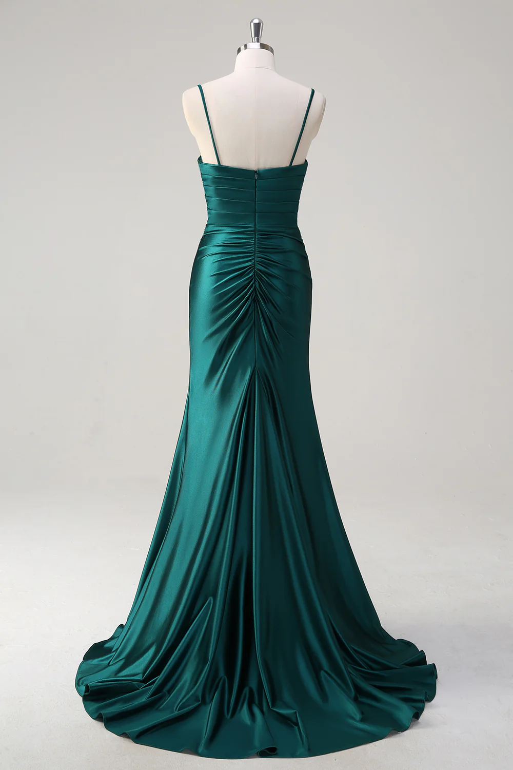Dark Green Mermaid Applique Spaghetti Straps Long Prom Dress with Slit - VNBITS