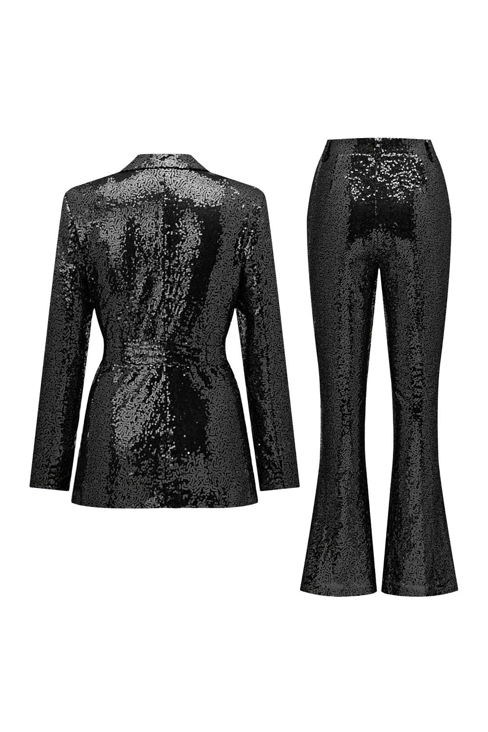 Sparkly Green Sequins Notched Lapel Women Suits with Belt - VNBITS