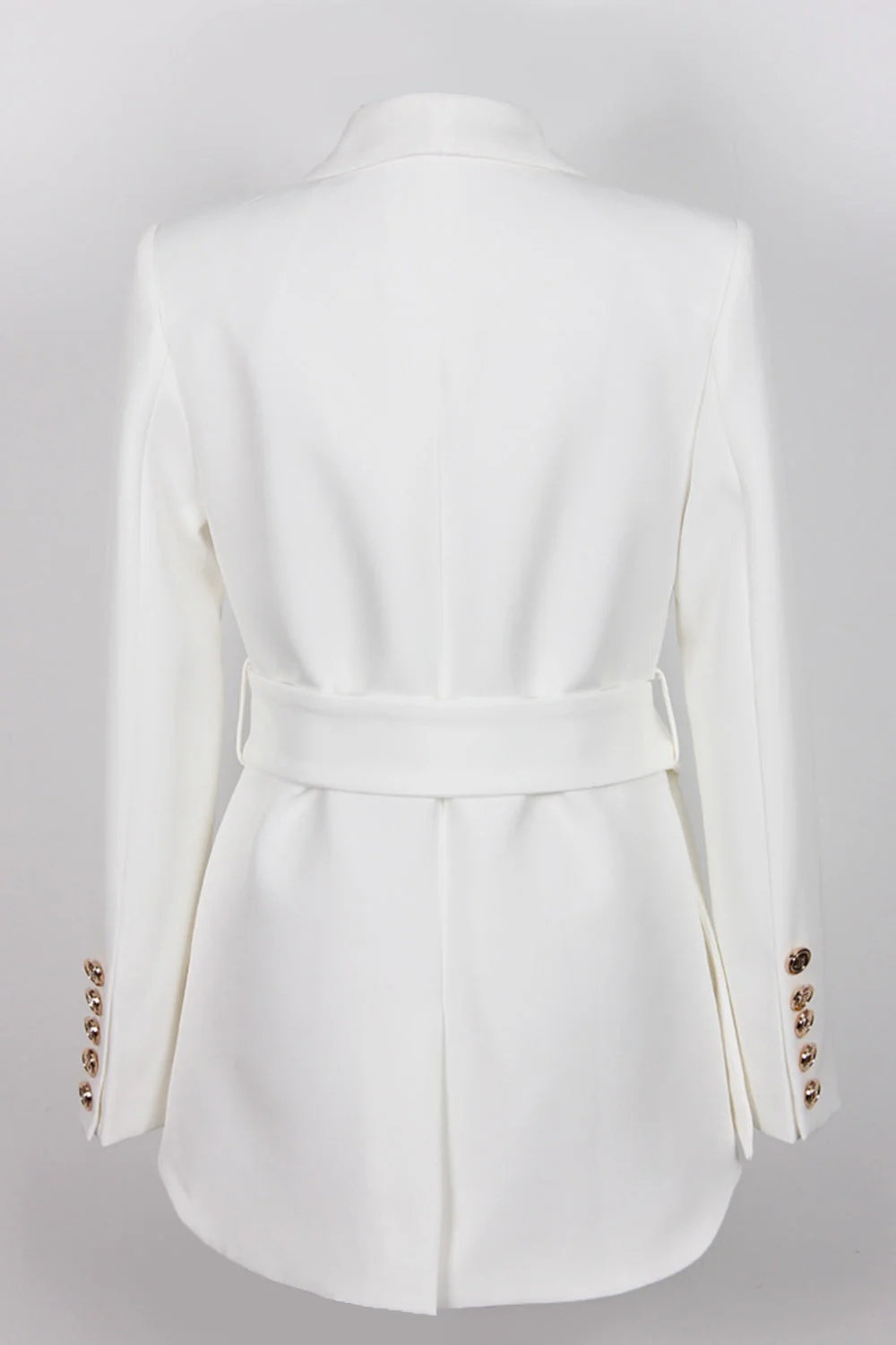 Black Shawl Lapel Double Breasted Long Women Blazer with Belt - VNBITS