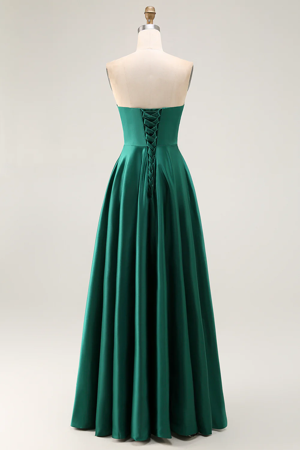 Simple Dark Green Satin Strapless Long Wedding Guest Dress - VNBITS