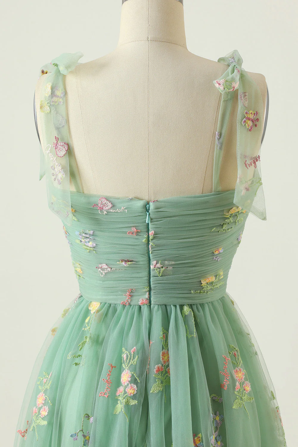 Green Long Prom Dress With Embroidery - VNBITS